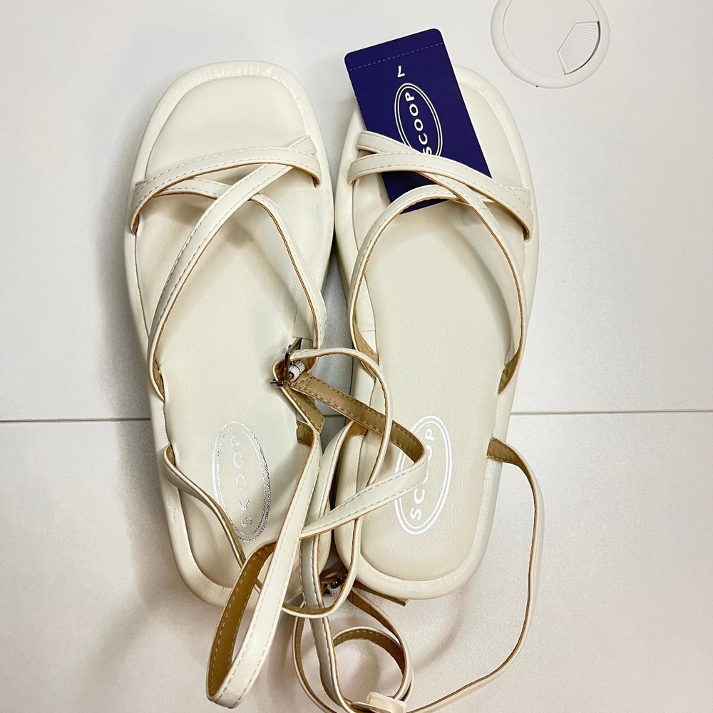 Cream Strappy Ankle-Tie Sandals